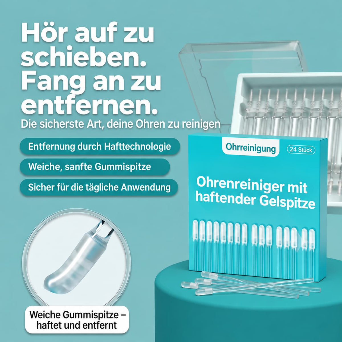 Ohrenreiniger mit haftender Gelspitze